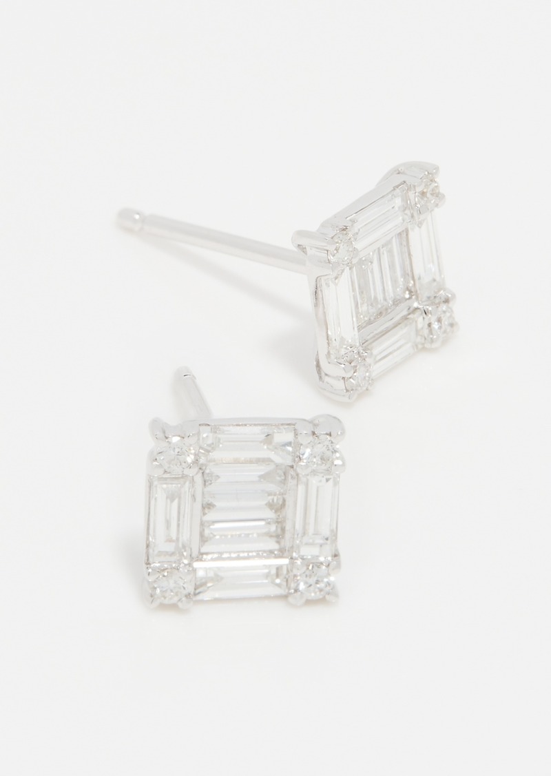 SHAY 18k White Gold Square Stacked Baguette Stud Earrings