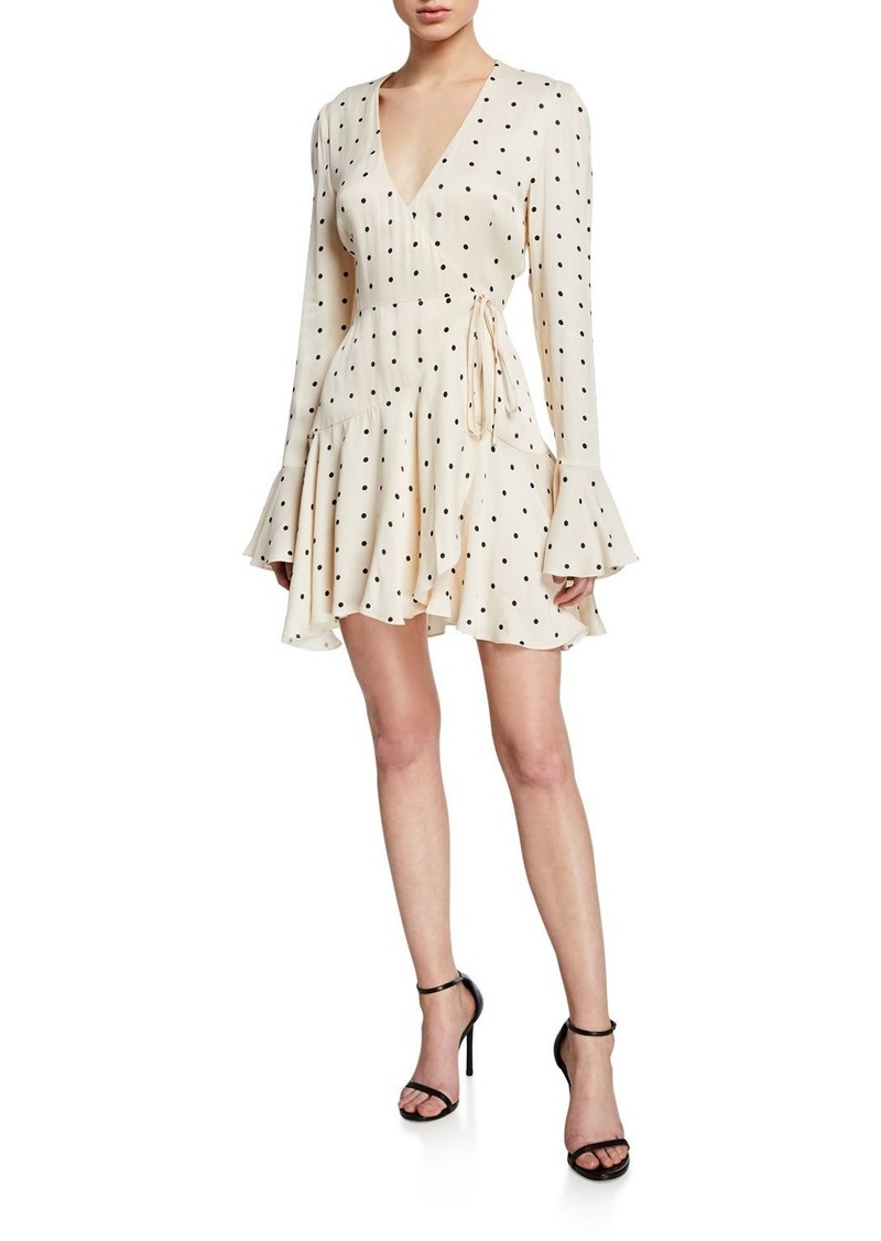 Odell Polka-Dot Long-Sleeve Frill Cuff Mini Wrap Dress
