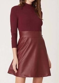 Shoshanna Alexa Leather/knit Dress In Bordeaux