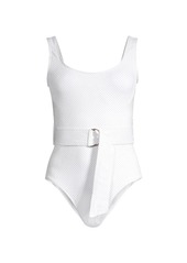 Shoshanna Belted Textural One-Piece Swimsuit