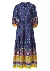 Shoshanna Clare Printed Puff-Sleeve Midi-Dress