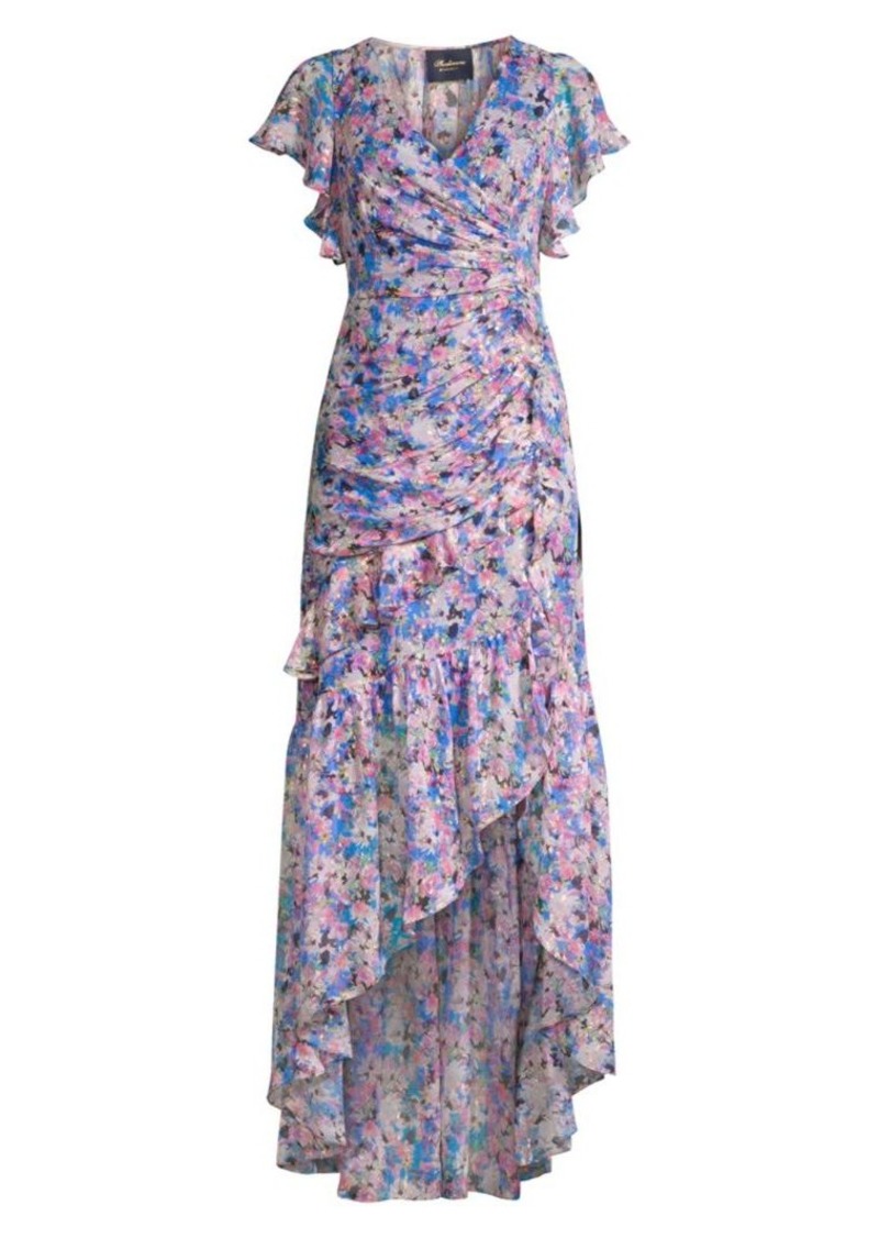 Elnora Floral Silk-Blend Ruched Asymmetric High-Low Dress