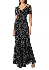 Shoshanna Fiona Floral Lace Short-Sleeve Gown