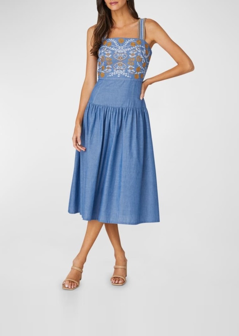 Shoshanna Greta Embroidered Knee-Length Dress