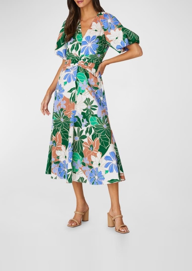 Shoshanna Jacqueline Puff-Sleeve Stretch Cotton Midi Dress