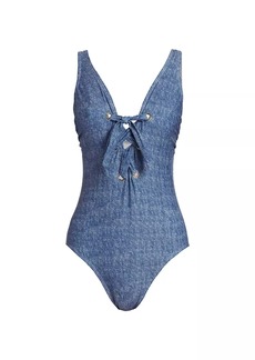 Shoshanna Lace-Up One-Piece Swimsuit