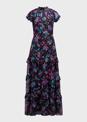 Shoshanna Loretta Tiered Floral-Print Ruffle Gown