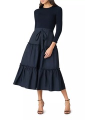 Shoshanna Magda Rib-Knit & Taffeta Midi-Dress