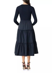 Shoshanna Magda Rib-Knit & Taffeta Midi-Dress