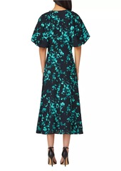 Shoshanna Nala Floral Puff-Sleeve Midi-Dress