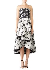 Shoshanna Off Shoulder Floral Draped High Low Dress