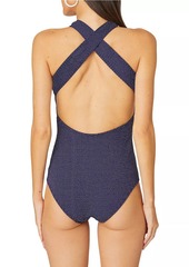 Shoshanna Polka Dot Crossover-Strap One-Piece Swimsuit