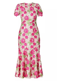 Shoshanna Romaine Floral Guipure Lace Midi-Dress