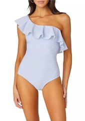 Shoshanna Ruffle One-Shoulder One-Piece Swimsuit