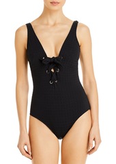 Shoshanna Textured Lace Up Underwire One Piece Swimsuit