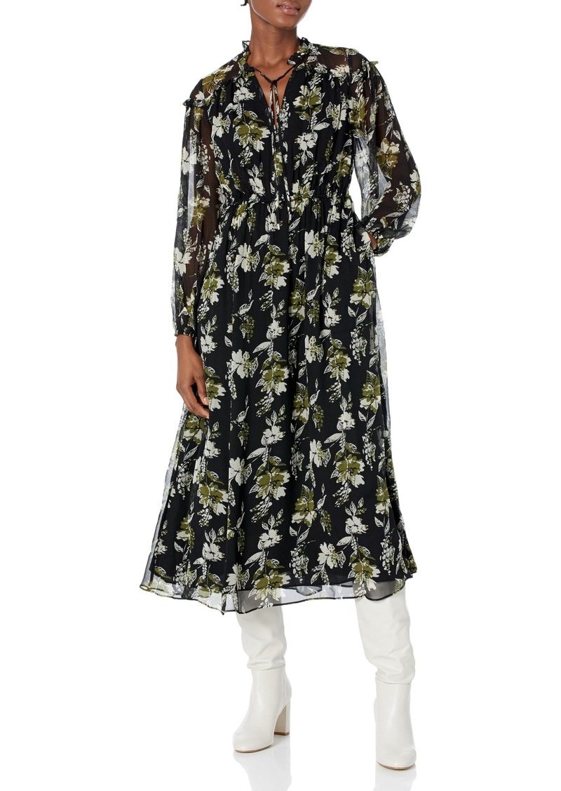 Shoshanna Women's Arya Leaf Floral Print Long Sleeve Midi Dress