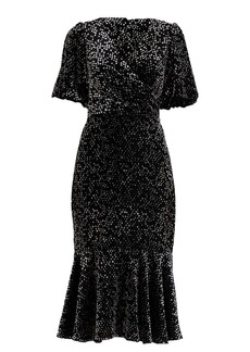 Shoshanna Women's Colette Velevet Dot Burnout Midi Dress
