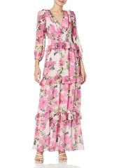 Shoshanna Women's Monterey V-Neck Smocked Waist Tiered Gown