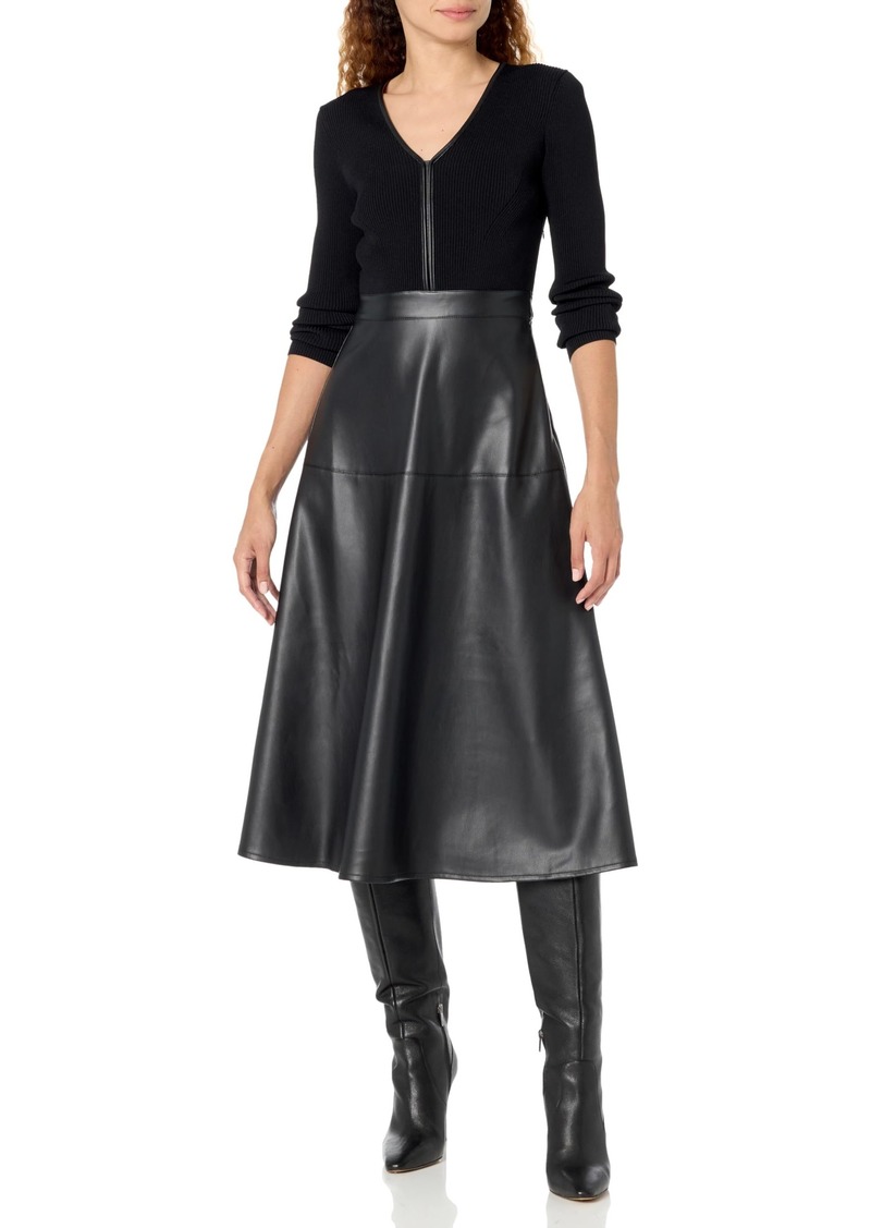 Shoshanna Women's Peyton Faux Leather Combo Knit Midi Dress