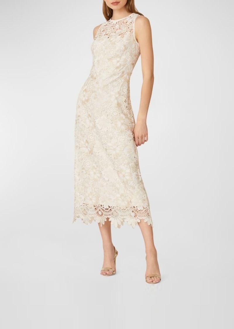 Shoshanna Sleeveless Floral Lace A-Line Midi Dress