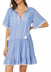 Shoshanna Striped Chambray Short-Sleeve Minidress