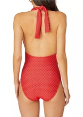 Shoshanna Striped Halter One-Piece Swimsuit