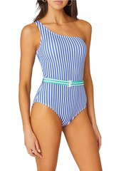 Shoshanna Striped One-Shoulder Swimsuit