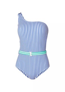 Shoshanna Striped One-Shoulder Swimsuit