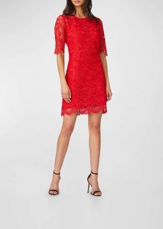 Shoshanna Taryn Elbow-Sleeve A-Line Lace Mini Dress