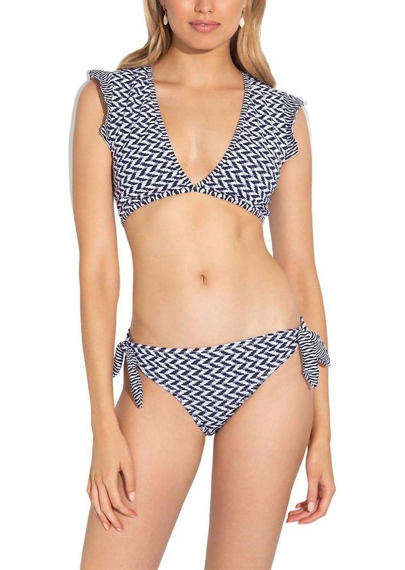 Shoshanna Textured Chevron Bow Bikini Bottom In Navy