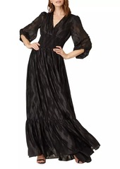 Shoshanna Thea Metallic Puff-Sleeve Gown