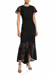 Shoshanna Wilton Flutter-Sleeve Lace Dress