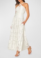 Shoshanna Zania Cutout Floral Lace Halter Maxi Dress