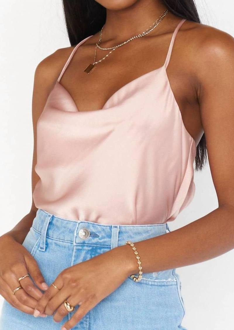 Show Me Your Mumu Diane Bodysuit In Rose Gold Luxe Satin