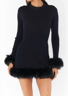 Show Me Your Mumu Fran Mini Dress In Black Knit W/faux Fur