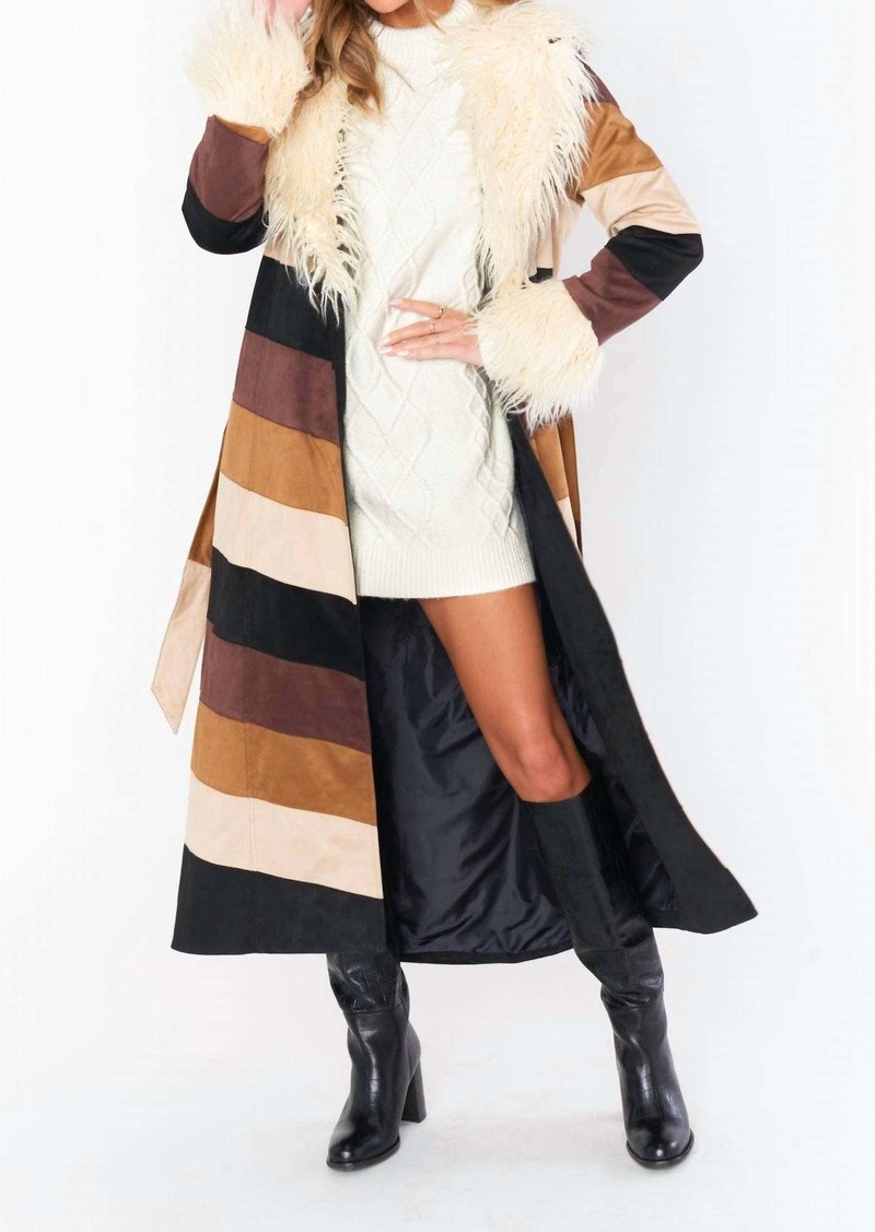 Show Me Your Mumu Penny Lane Long Coat In Chevron Suede