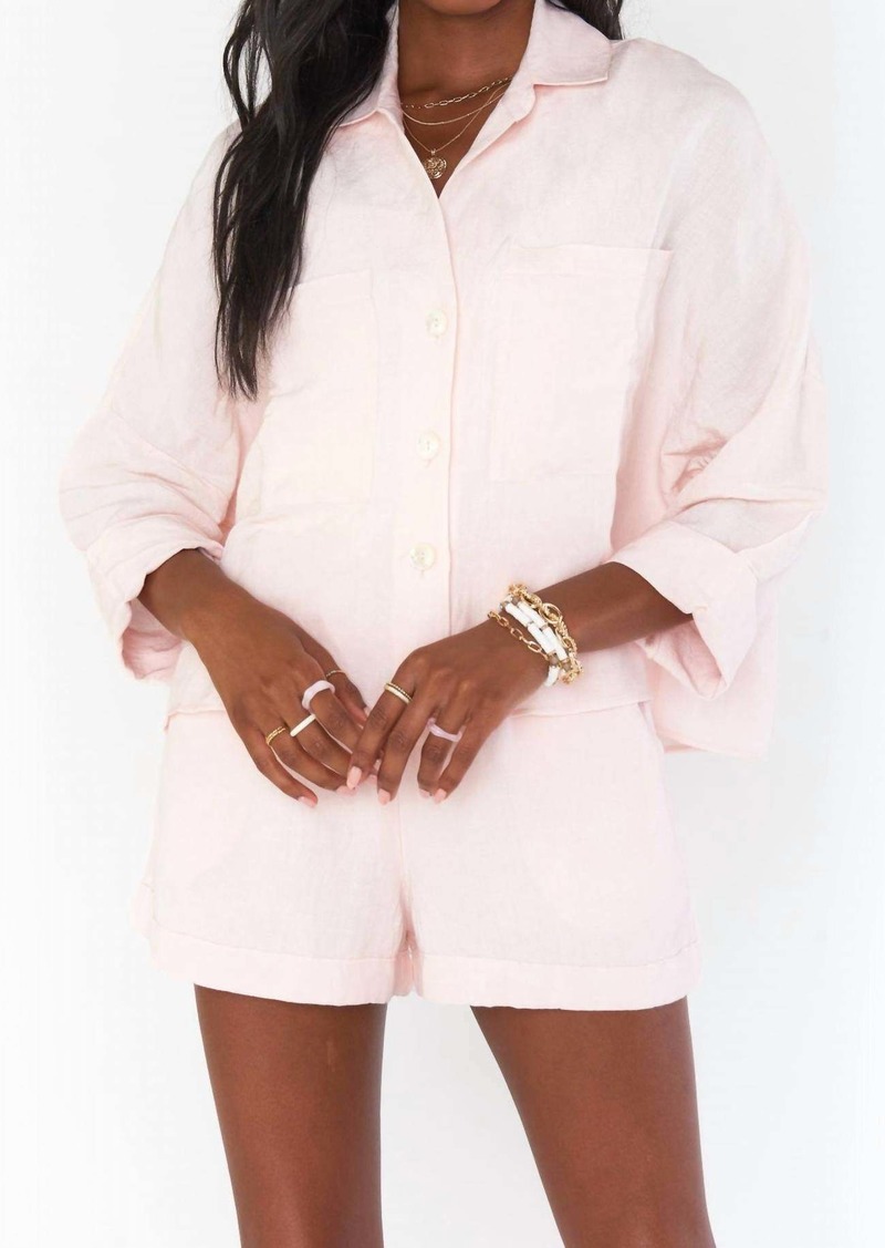 Show Me Your Mumu Jessica Button Down In Shell Pink Linen