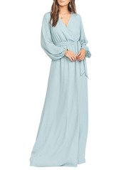 Show Me Your Mumu Lady Long Sleeve Faux Wrap Gown in Silver Sage at Nordstrom