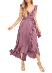 Show Me Your Mumu Samantha Ruffle Satin High/Low Faux Wrap Dress in Dusty Plum Luxe Satin at Nordstrom