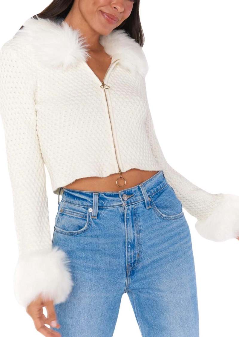 Show Me Your Mumu Zermatt Zip Up In White Pebble Knit With Faux Fur