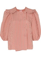 Shrimps Brooke gingham-print puff-sleeve blouse