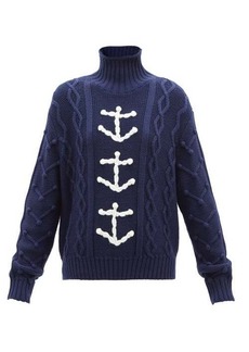 Shrimps - Bartholomew Anchor Merino-blend Roll-neck Sweater - Womens - Navy White