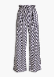 Shrimps - Libra buckle-embellished checked silk-twill wide-leg pants - Blue - UK 8