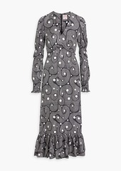 Shrimps - Clemente ruffled printed silk-twill midi dress - Black - UK 8