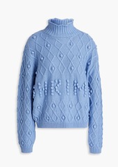 Shrimps - Cornelia pompom-embellished cable-knit merino wool-blend turtleneck sweater - Blue - L