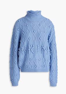 Shrimps - Cornelia pompom-embellished cable-knit merino wool-blend turtleneck sweater - Blue - XS