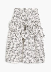 Shrimps - Hazel bow-embellished floral-print cotton-poplin midi skirt - White - UK 10
