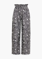 Shrimps - Libra buckle-embellished printed silk-twill wide-leg pants - Black - UK 12