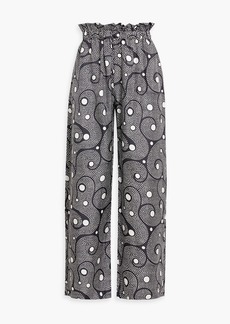 Shrimps - Libra buckle-embellished printed silk-twill wide-leg pants - Black - UK 8