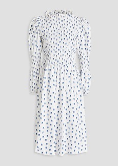 Shrimps - Marina shirred floral-print cotton-poplin midi dress - White - UK 6